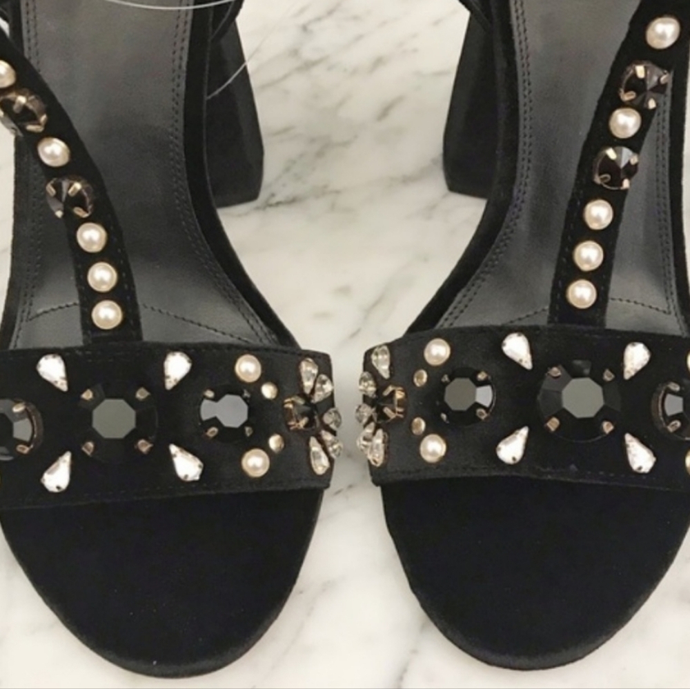 2FOR$30 - NIB Eloquii T-Strap 4" High Heeled Chucky Heel Velvet Beaded Shoes 10W - Picture 8 of 8